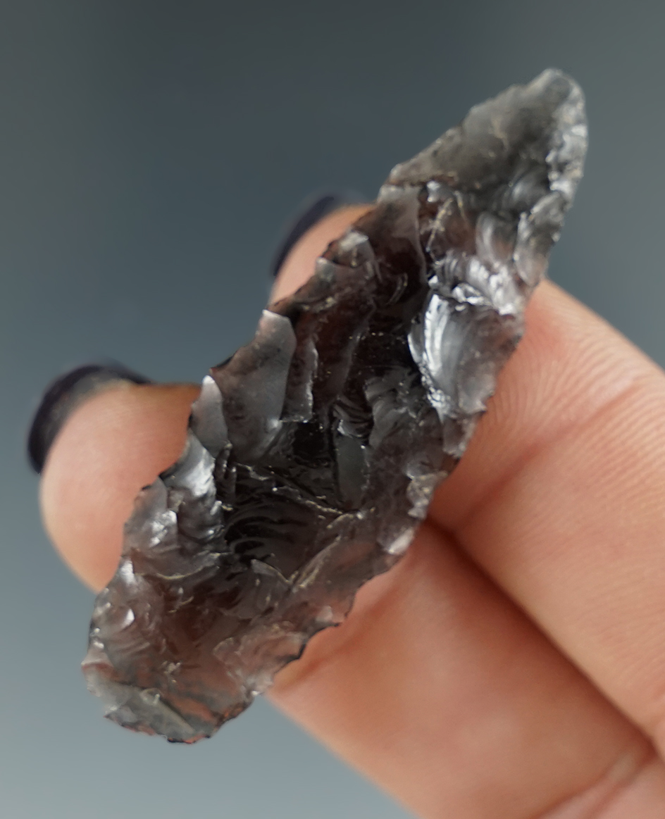 1 15/16" Cascade with unique side notches made from semi-translucent obsidian - Lake Co.,Oregon.