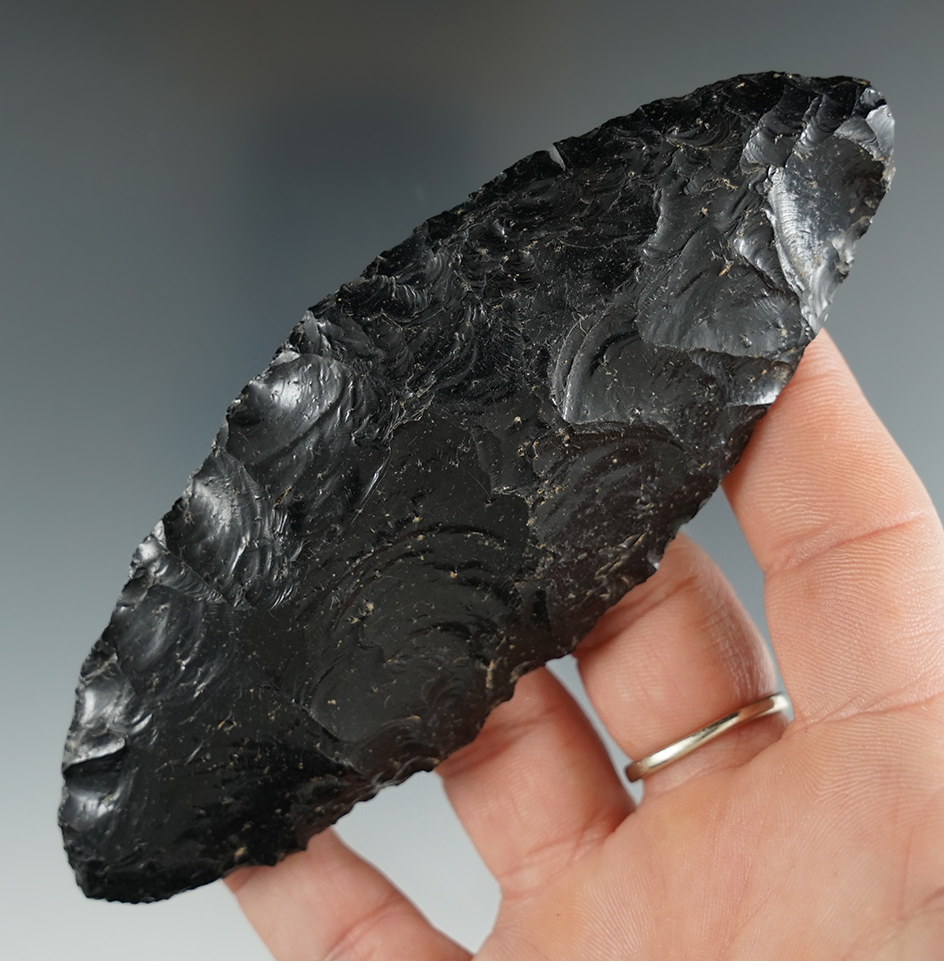 4 3/4" obsidian High Desert Knife found by Lynn Woodcock in southeast Oregon. Ex. Jim Hogue.