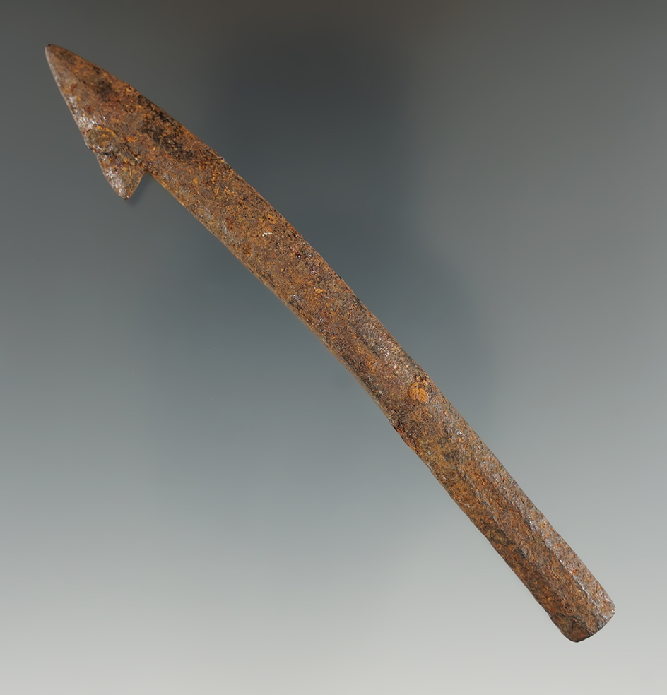 4 3/8" blacksmith forged metal harpoon tip found in the Pacific Northwest. Ex. Jim Hogue collection.