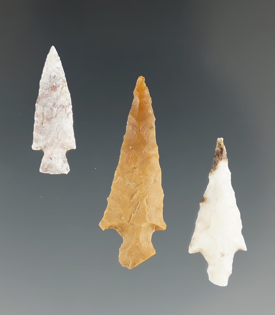 Set of three Walulla points found near Vantage Washington by the Columbia River.