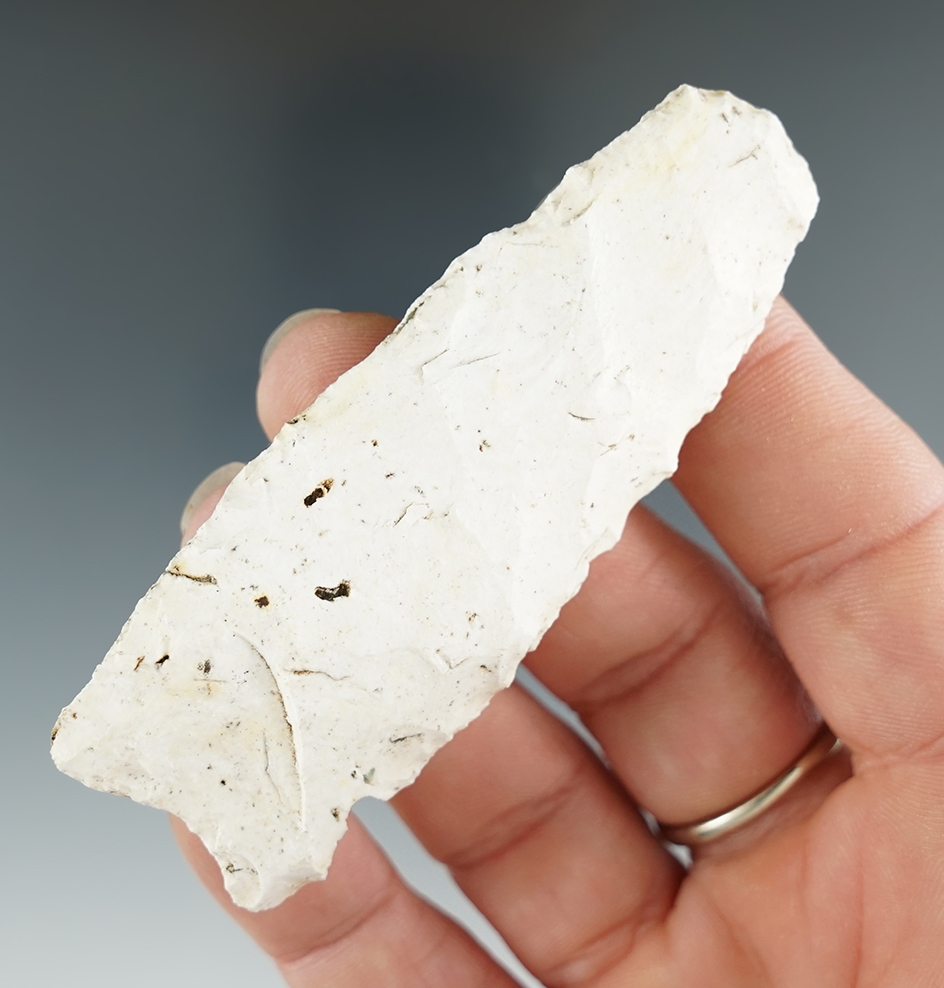 3 1/16" Paleo fluted Clovis with an anciently salvaged tip found in Maverick Co.,Texas. Rogers COA.