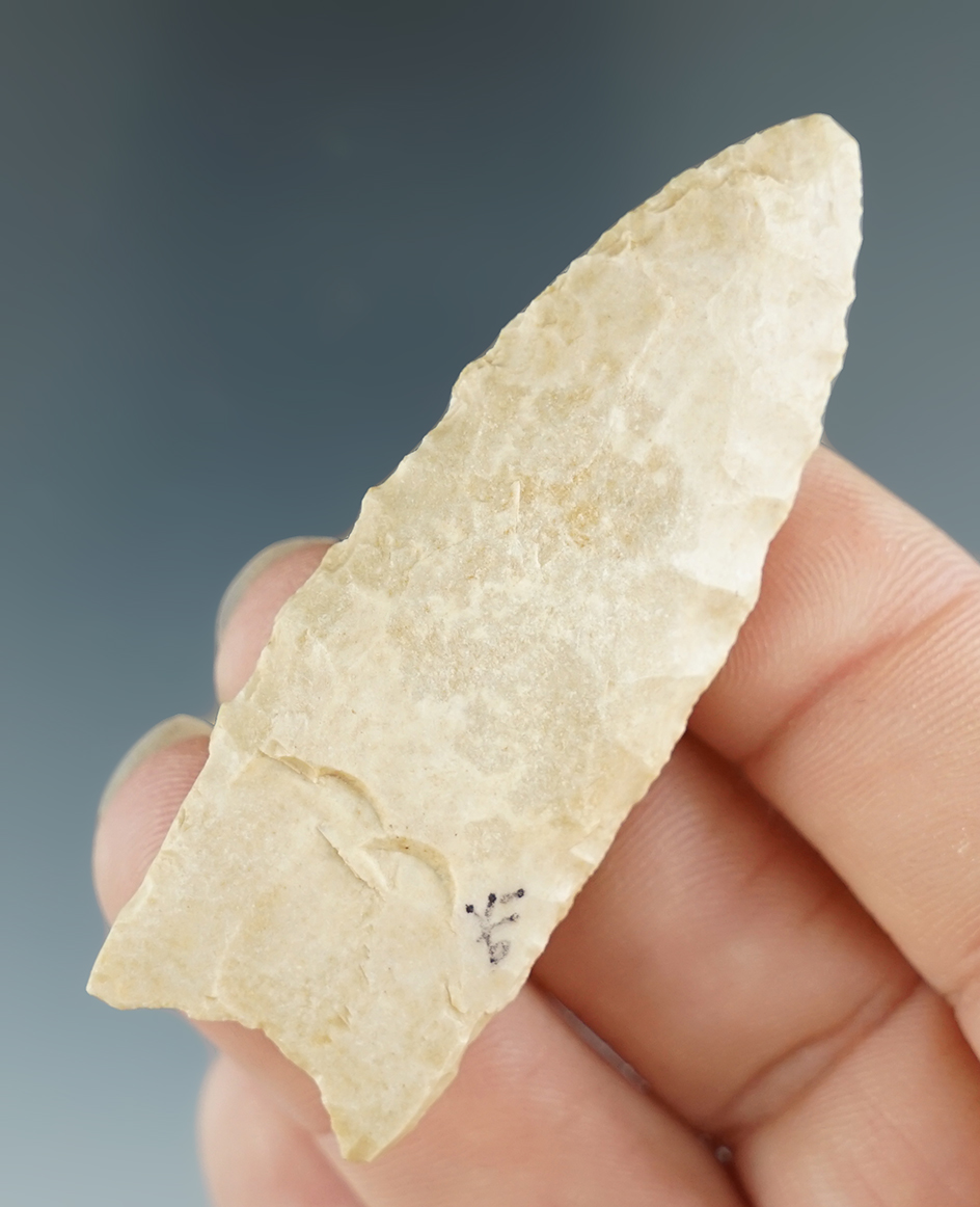 Pictured! 2 3/8" Clovis made from Brassfield chert found in Kentucky. Perino and Davis COAs.