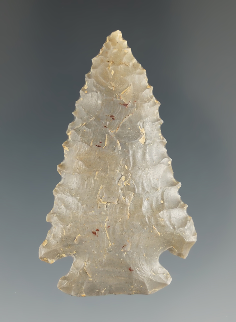 2 3/16" nicely serrated Pine Tree point found in Lincoln Co.,Kentucky by Henry English.