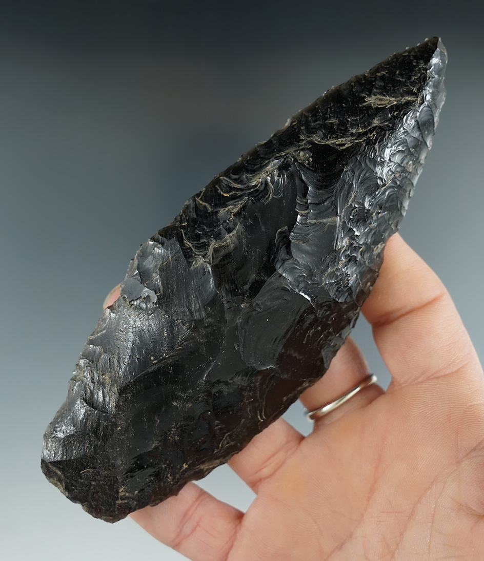 5 1/4" Paleo Uniface Knife made from obsidian found near Lapine, Oregon.