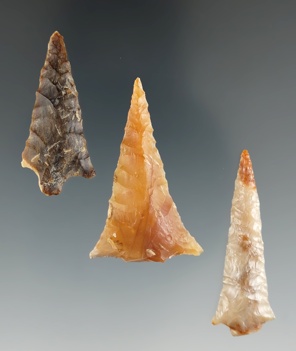 Set of three Rabbit Island points found near the Columbia River, Klickitat Co.,Washington.