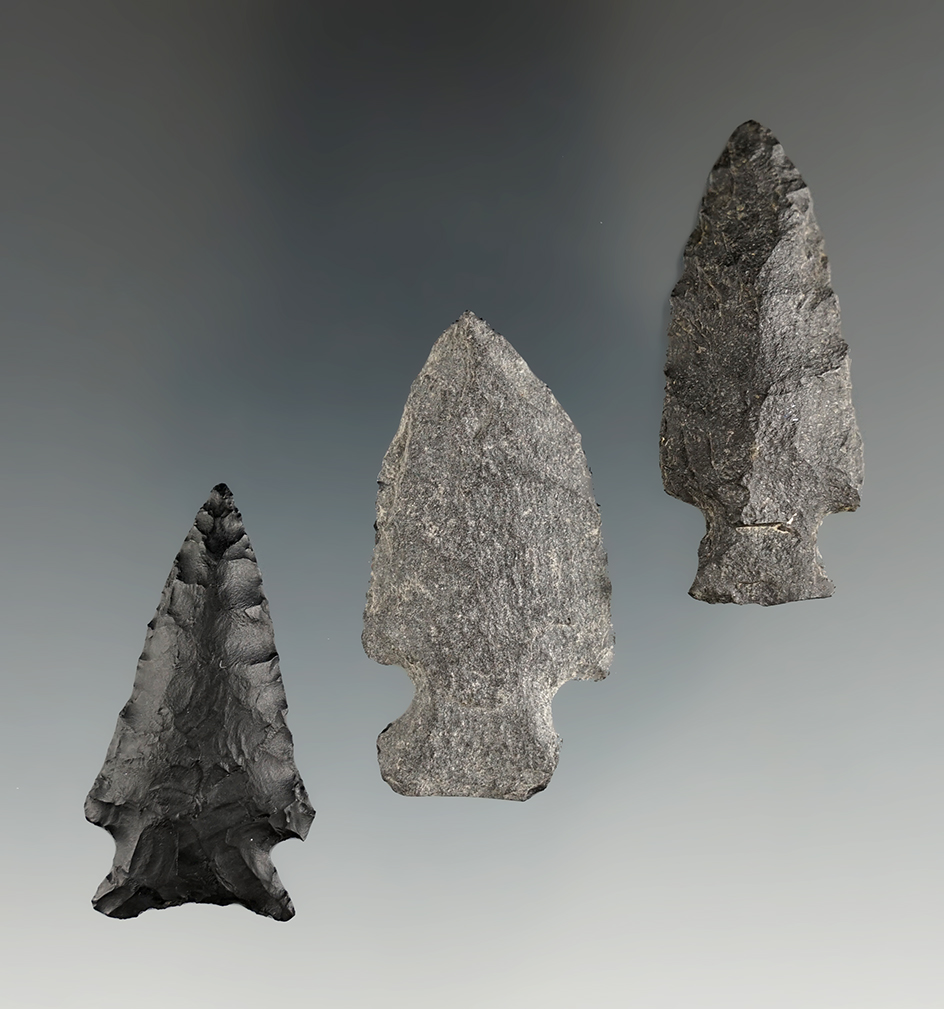 Set of three Oregon arrowheads, largest is 1 5/8".