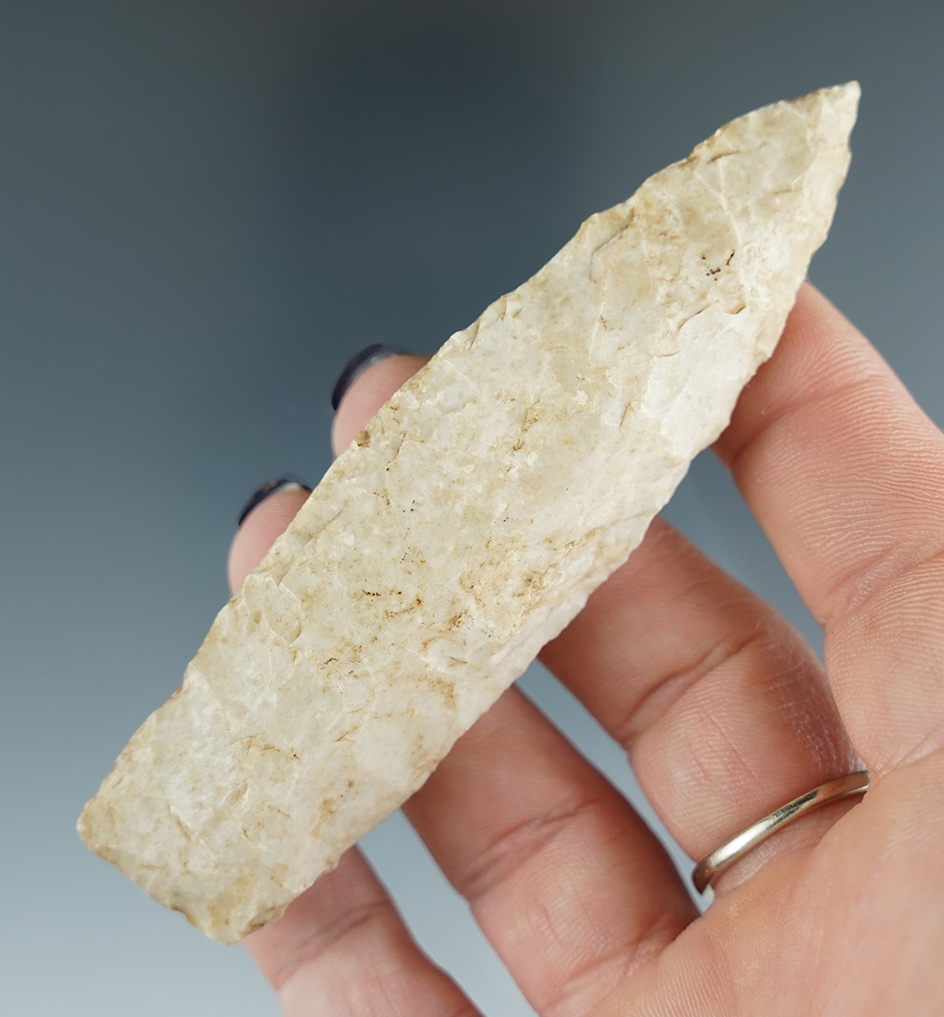 3 13/16"Agate Basin made from Burlington chert found in Mercer Co.,Illinois. Davis COA.