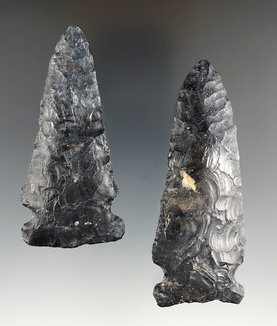 Pair of Coshocton Flint Meadowood Knives found in Richland Co.,Kentucky with restored tips.