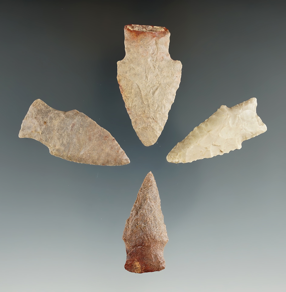 Set of four nice East Texas arrowheads, largest is 1 13/16".