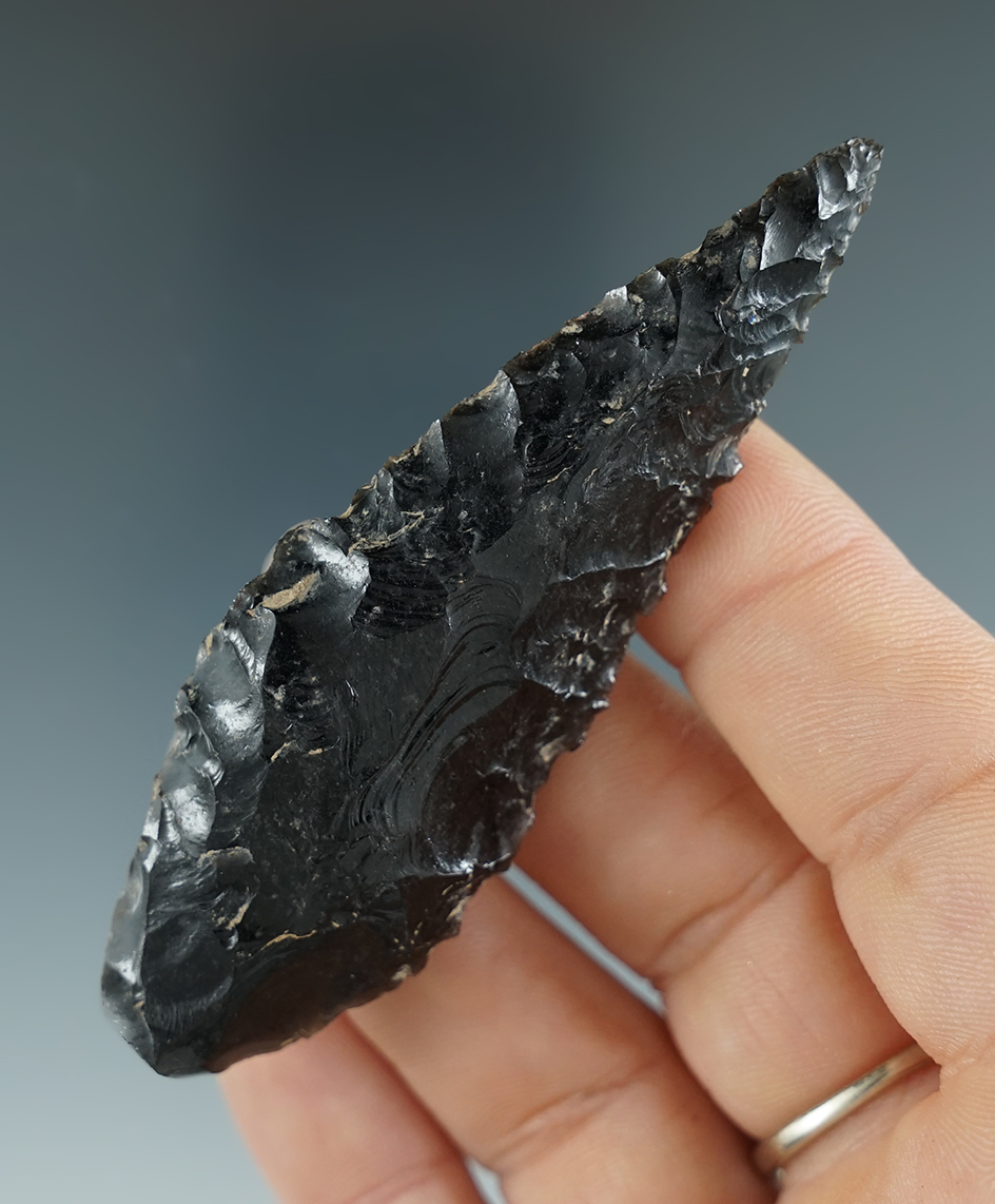 3 1/8" obsidian Knife found near the Columbia River, Washington. Ex. Jim Hogue collection.