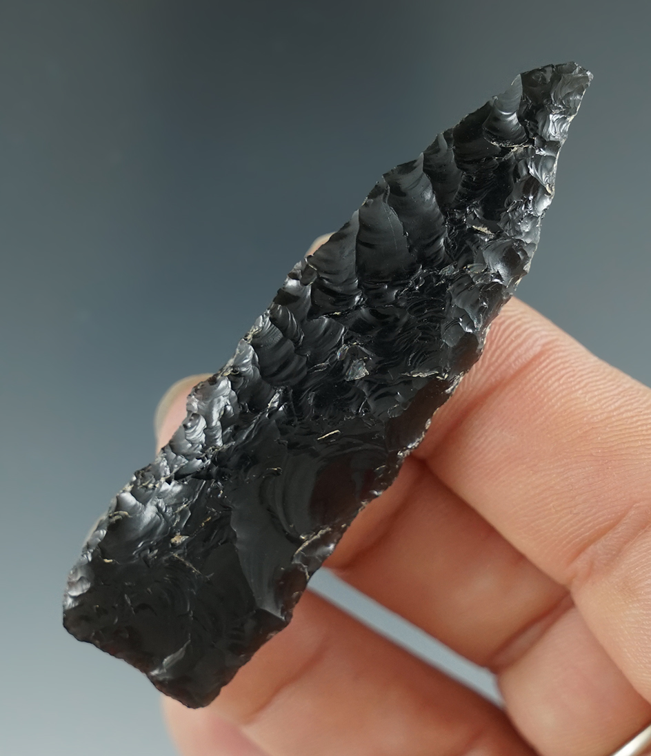 2 5/8" Cody Complex made from obsidian found in southeast Oregon. Ex. Foote, Jim Hogue.