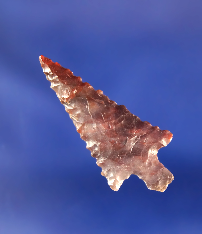1 3/16" Columbia River Gempoint made from beautiful mottled purple flint. Quinton site, Oregon.