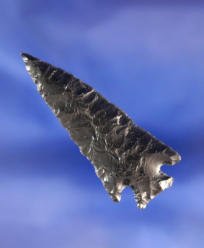 2" well flaked Obsidian Elko cornernotch found near Fort Rock Oregon.
