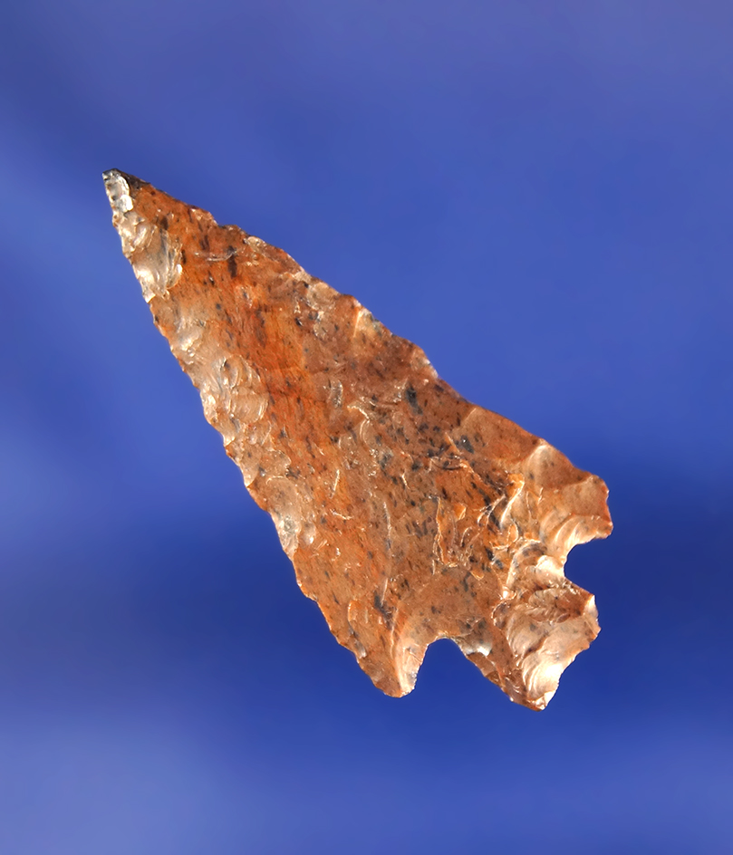 1 1/4" Beautiful Brown Jasper Rose Springs Cornernotch found in Oregon.