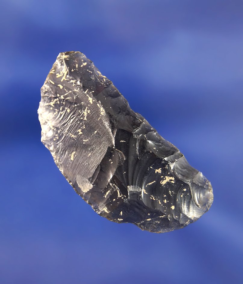 1 3/4" Paleo Crescent made from translucent heavily patinated Obsidian - Fort Rock, Oregon.