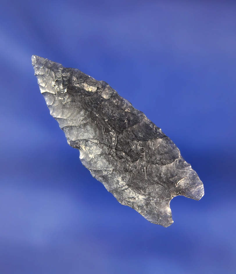 1 13/16" Obsidian Humboldt that is well patinated  found near Fort Rock, Oregon.