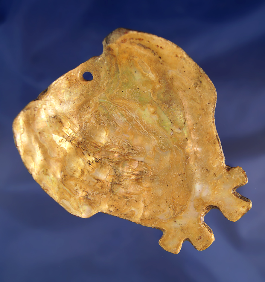 Sale Highlight! Beautifully patinated 4 3/16" Shell "Banjo Pendant" in excellent condition. Col. Rvr