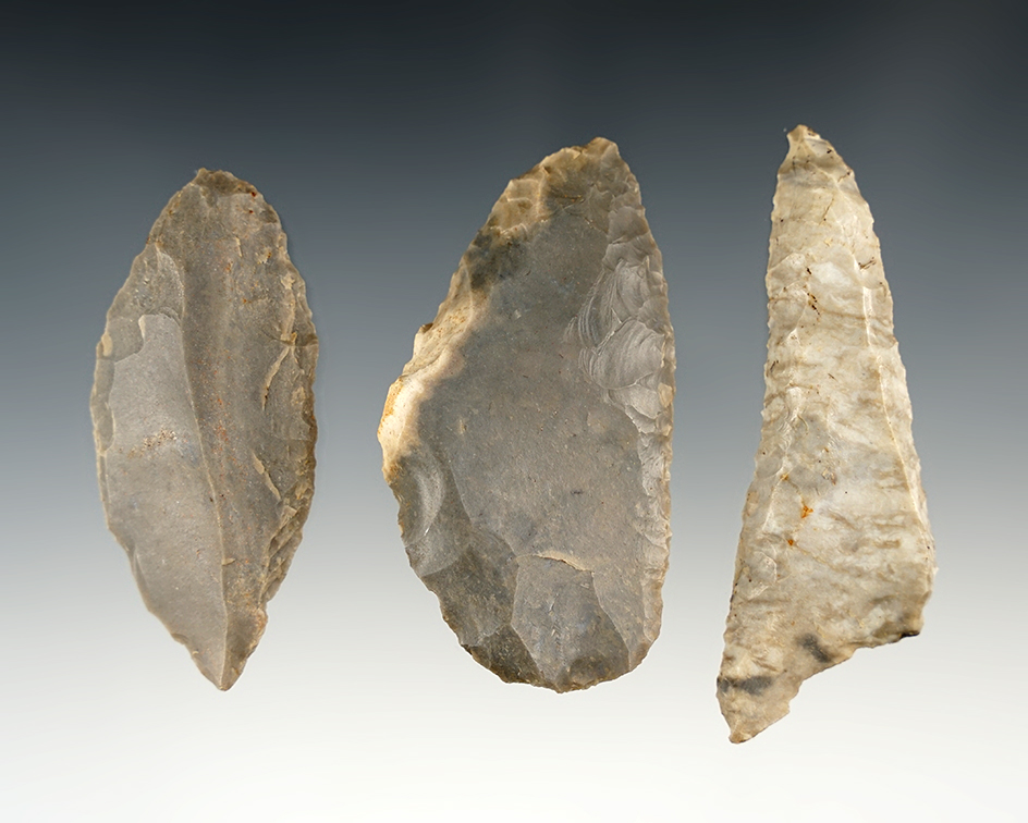 Set of 3 nice Uniface Knives found in Shelby Co., Ohio.
