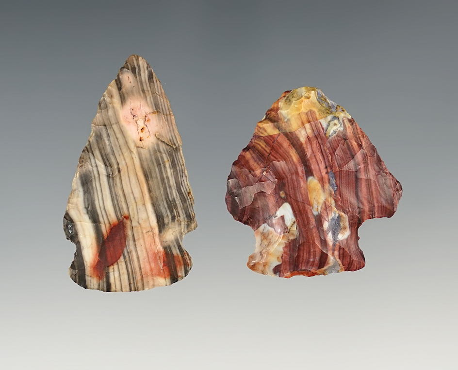 Pair of colorful Flint Ridge Nethers points. Ohio.