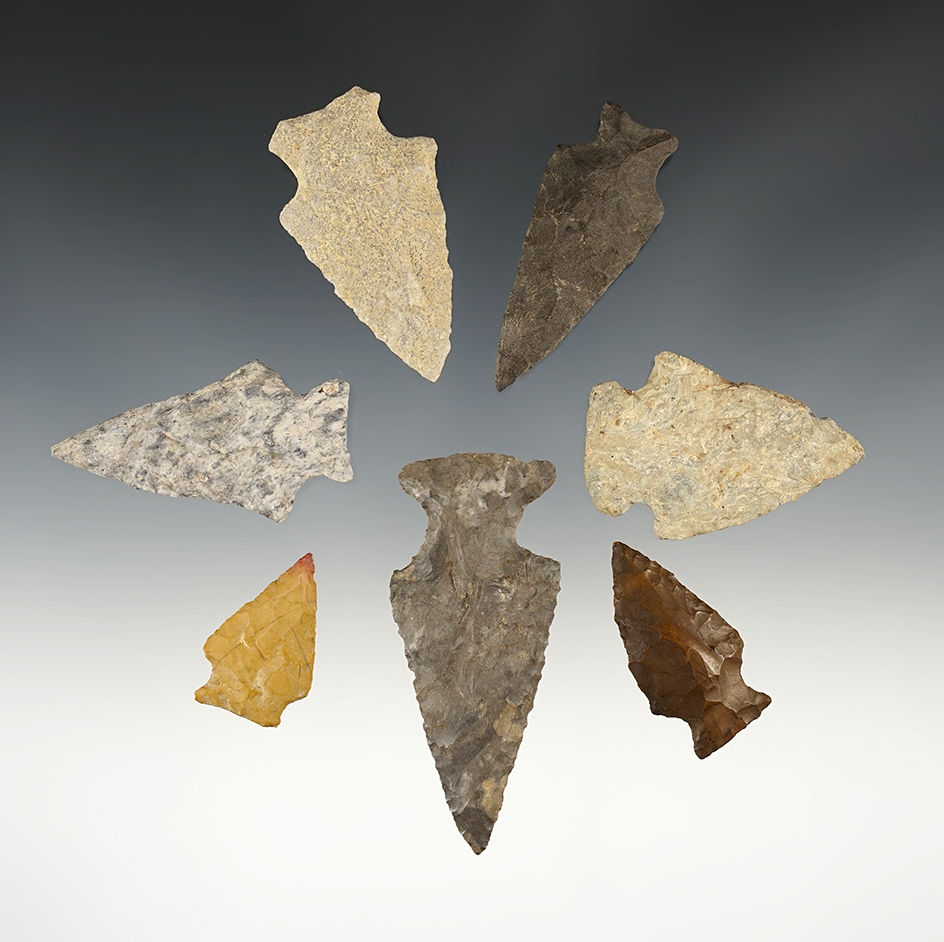 Set of 7 assorted Broad Points found in the Eastern U.S.