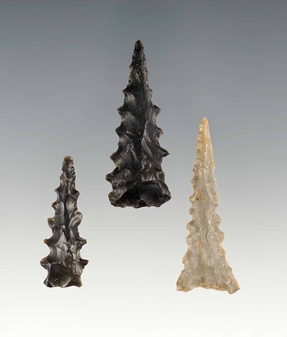 Set of 3 rare serrated Triangle points - Kentucky.
