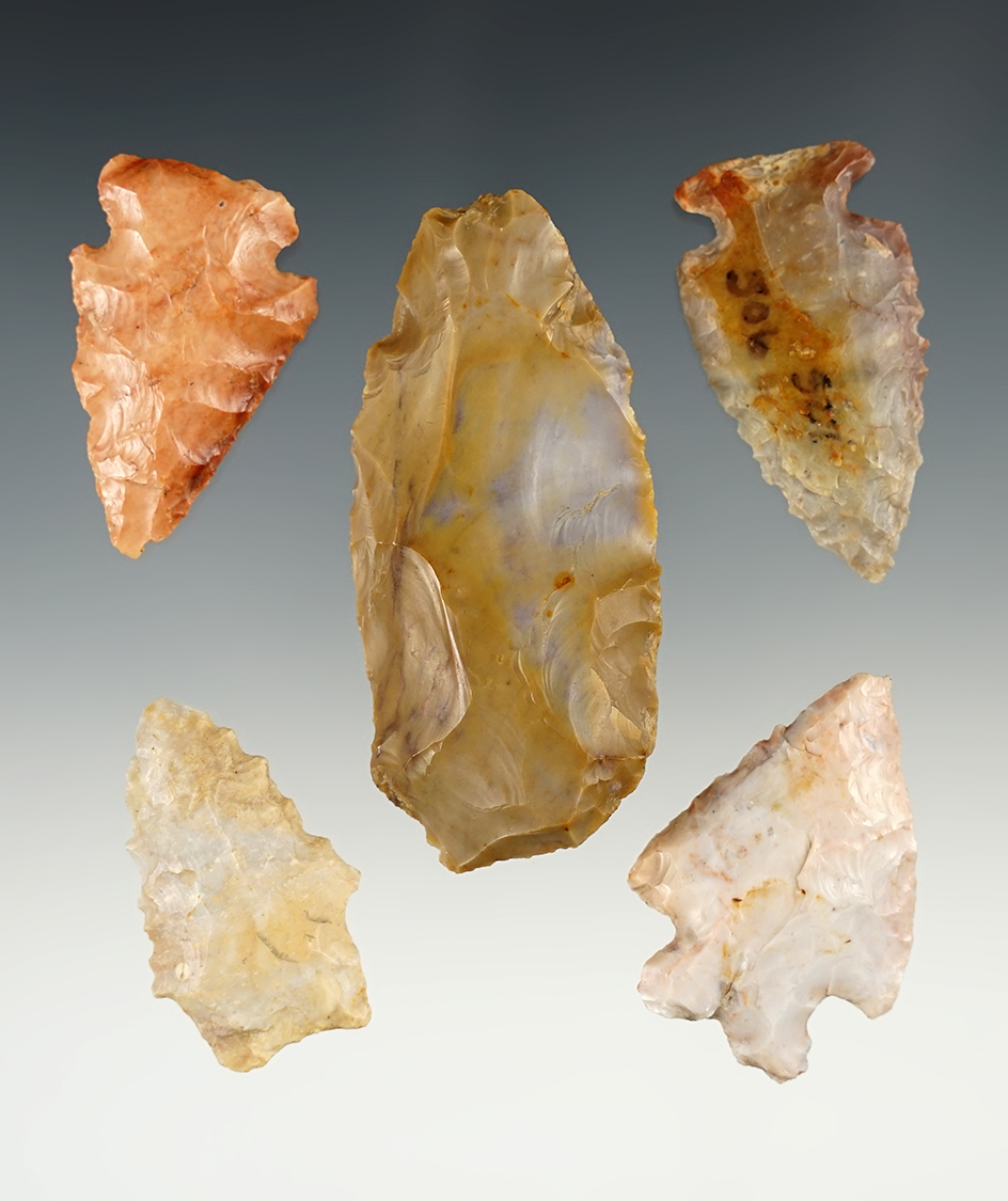 Set of 5 Colorful Ohio points. The largest is 2 5/8".