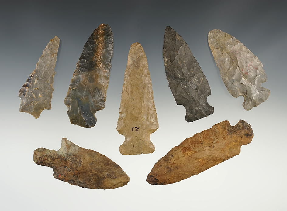 Set of 7 Nice Midwest points. The largest is 3 3/8".