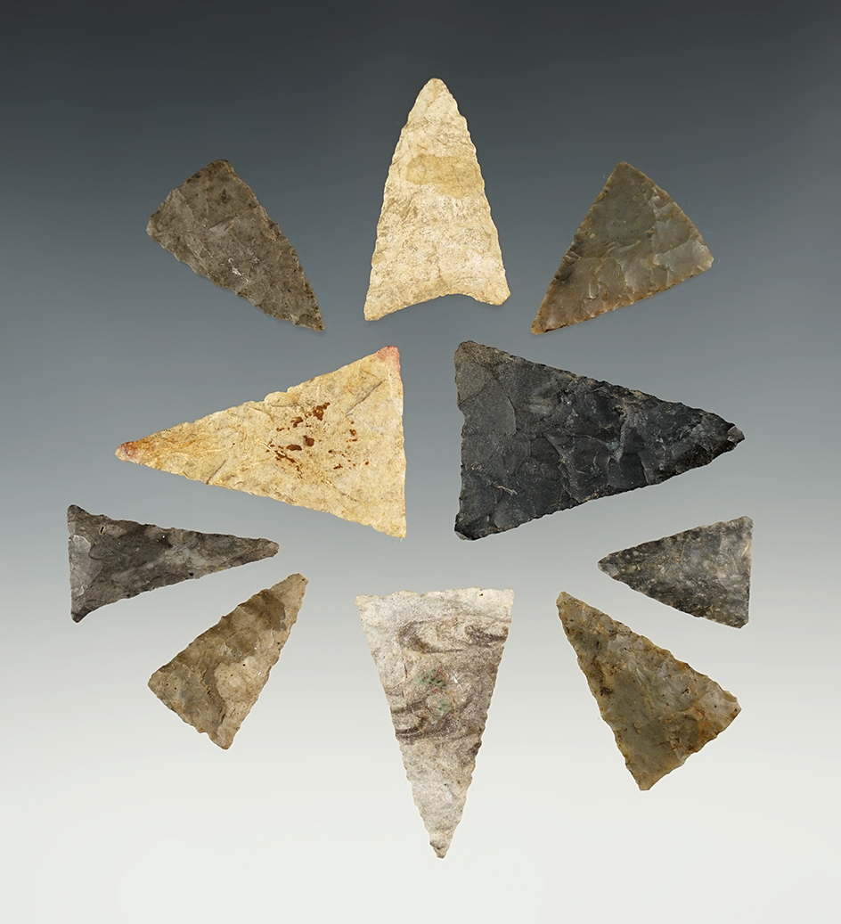 Set of 10 Midwest Triangle points in good condition.