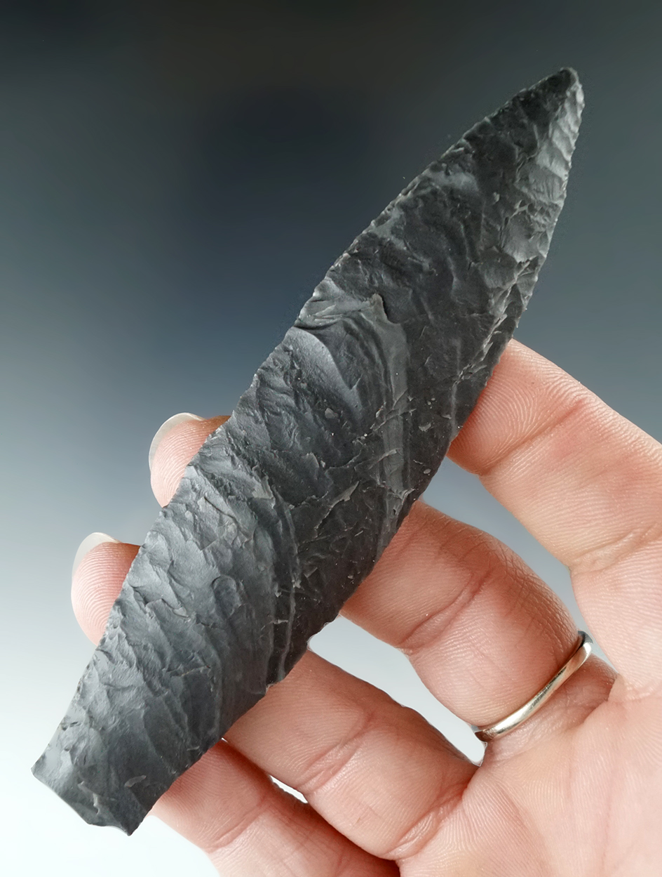 Exceptional! 4 1/16" Cody Complex Paleo lanceolate found in central Oregon with nice basal grinding