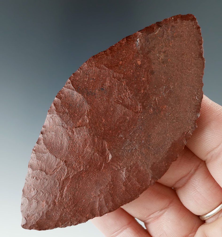 Thin and nicely flaked 3 1/2" Columbia River Bi-pointed knife made from Jasper.