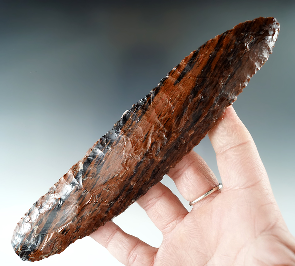 Sale highlight! 7 3/16" Mahogany obsidian blade with a beautiful color pattern found in Lake Co., OR