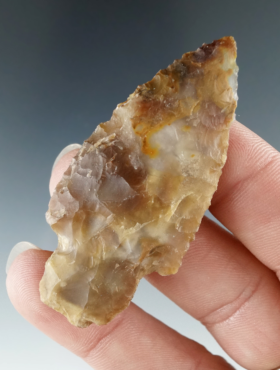 2 5/16" stemmed dart point - beautiful Multi-color semi translucent agate mid-Columbia River.