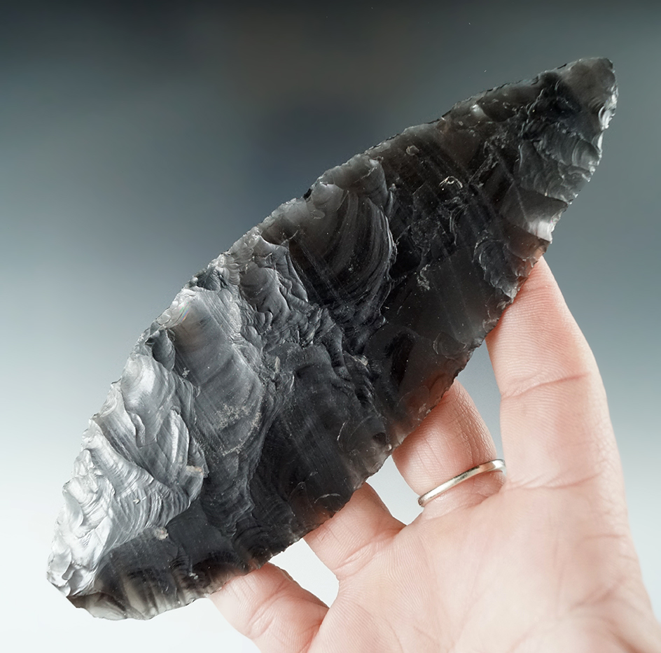 Large and nice! 6 1/8" beautifully banded semi translucent obsidian Blade   Lake County Oregon.