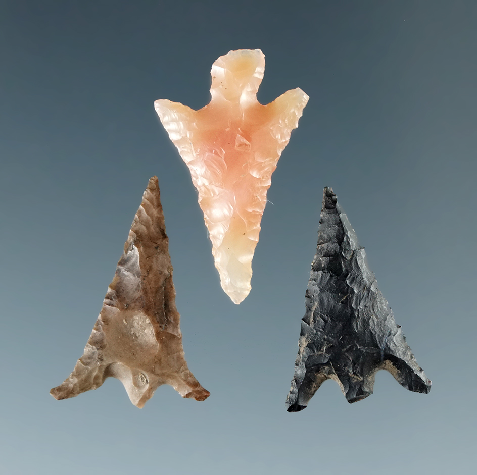 Set of three nicely flaked Columbia River Gem points, largest is 11/16".
