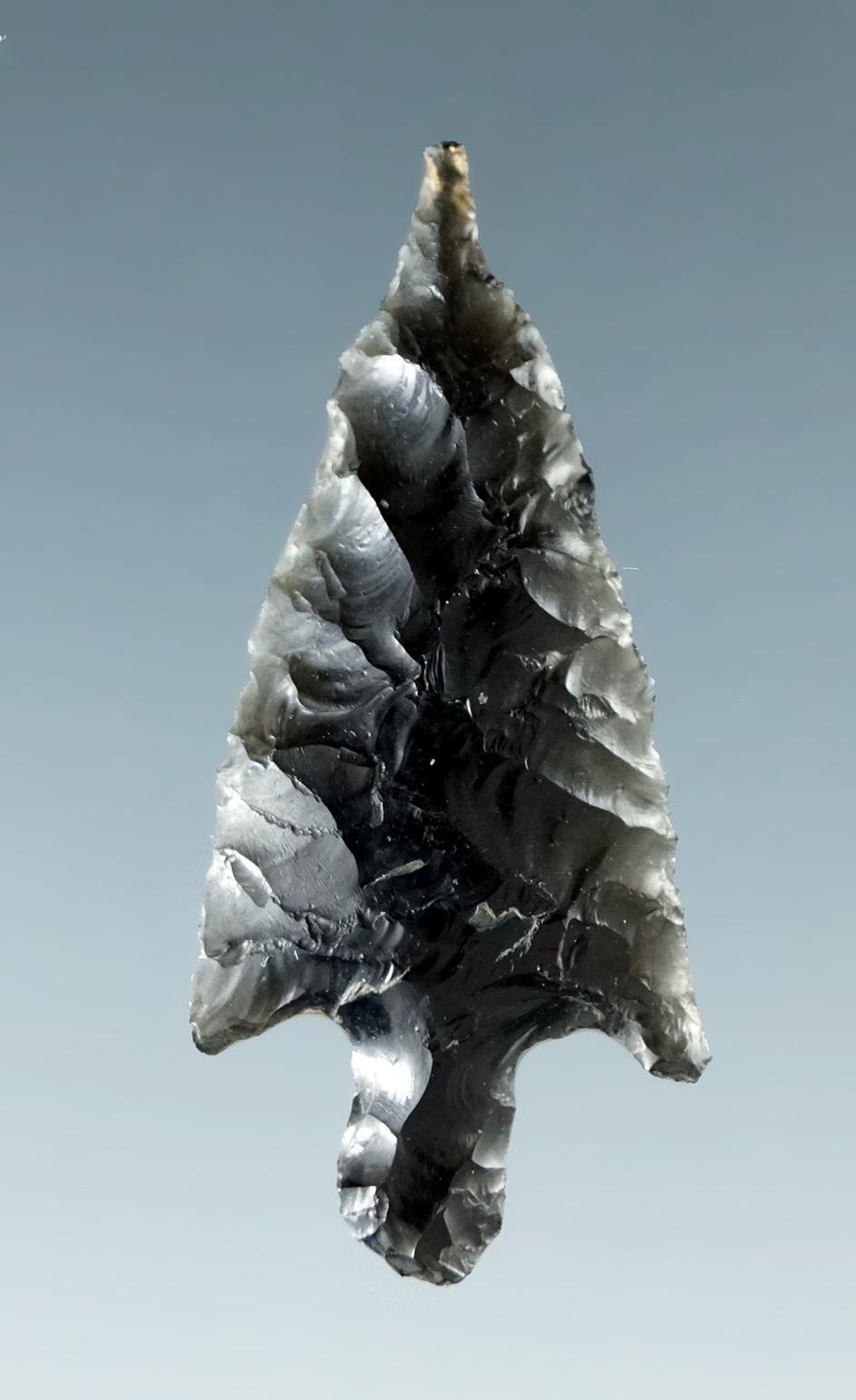 1 1/4" nicely flaked obsidian stemmed arrow with a needle tip found in Oregon.
