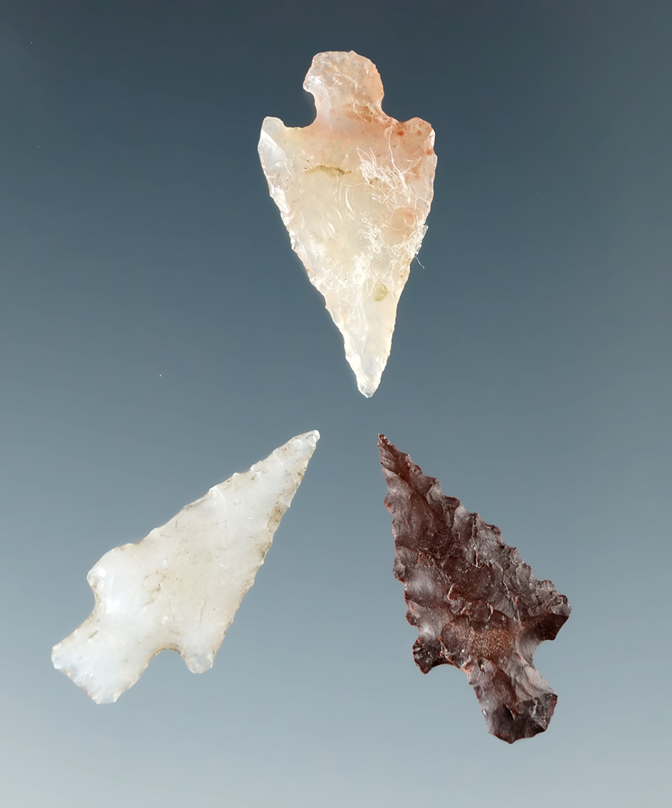 Set of three Columbia River Gem points, largest is 3/4".