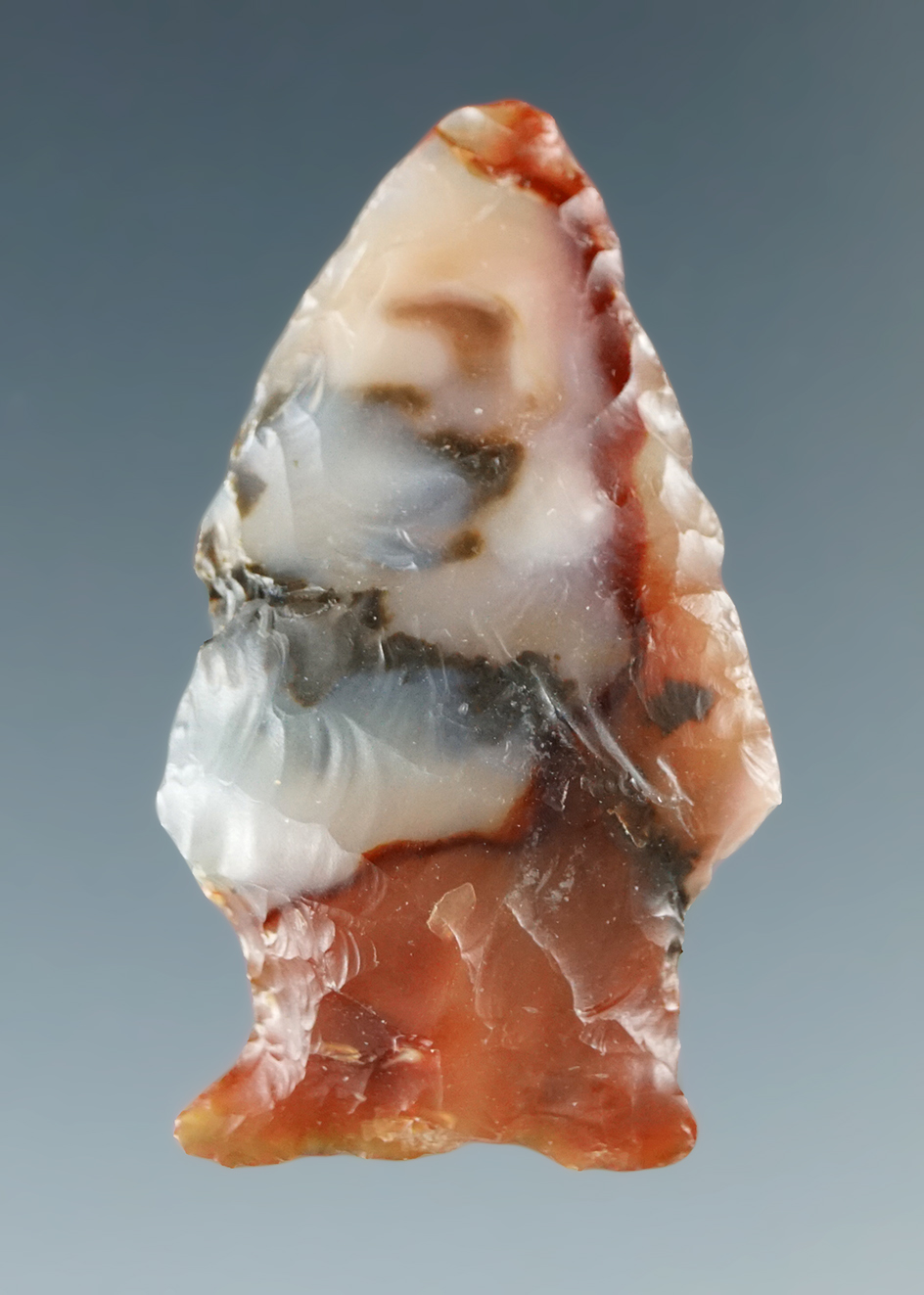 1 3/16" Stemmed Dart point made from beautiful multi-colored agate found near the Columbia River.