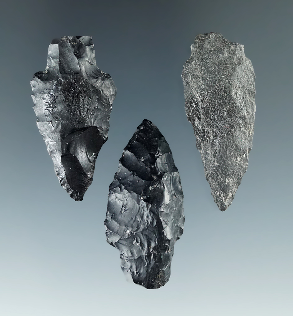 Set of three Columbia River arrowheads, largest is 1 1/2".