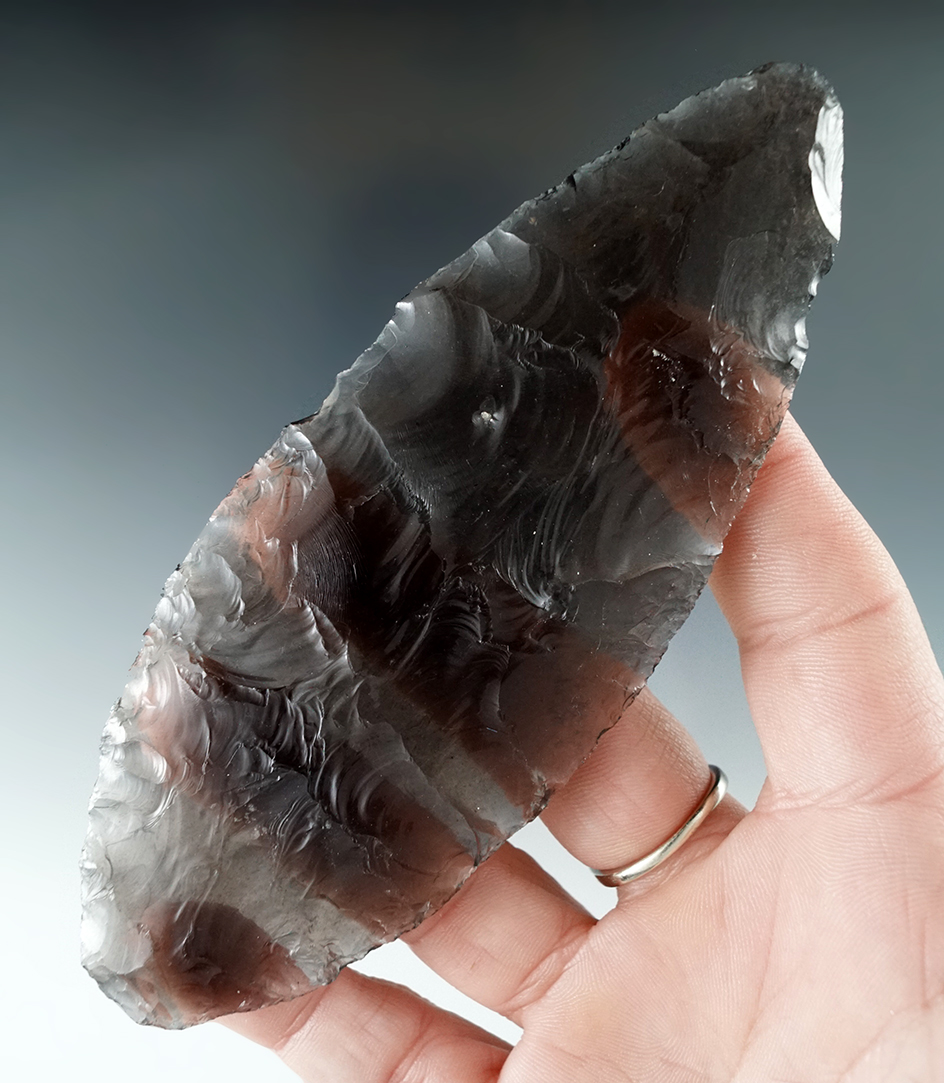 Exceptional! Beautiful flaking and workmanship - highly translucent 5" Gem quality obsidian blade.