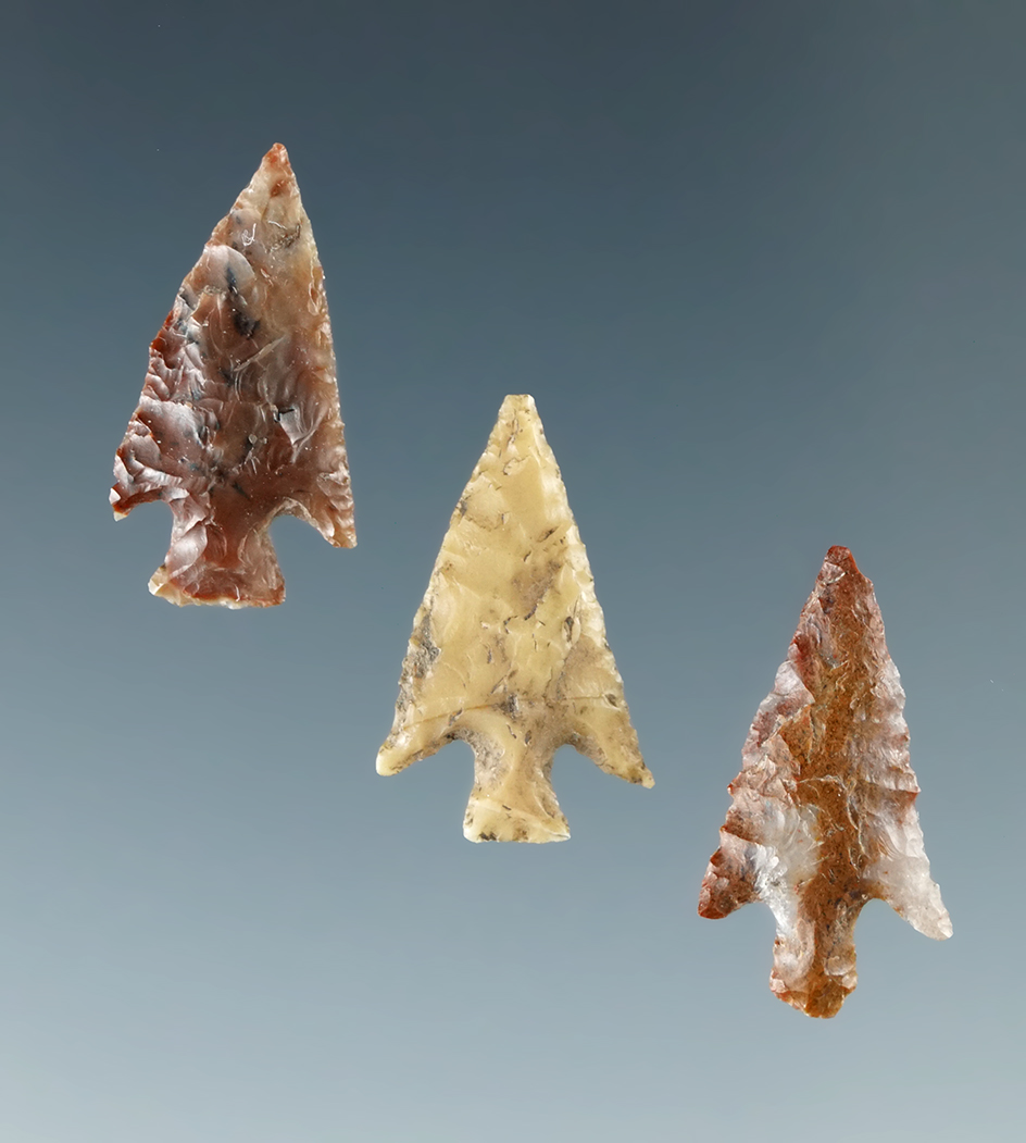 Set of three Columbia River Gem points and nice condition, largest is 11/16".