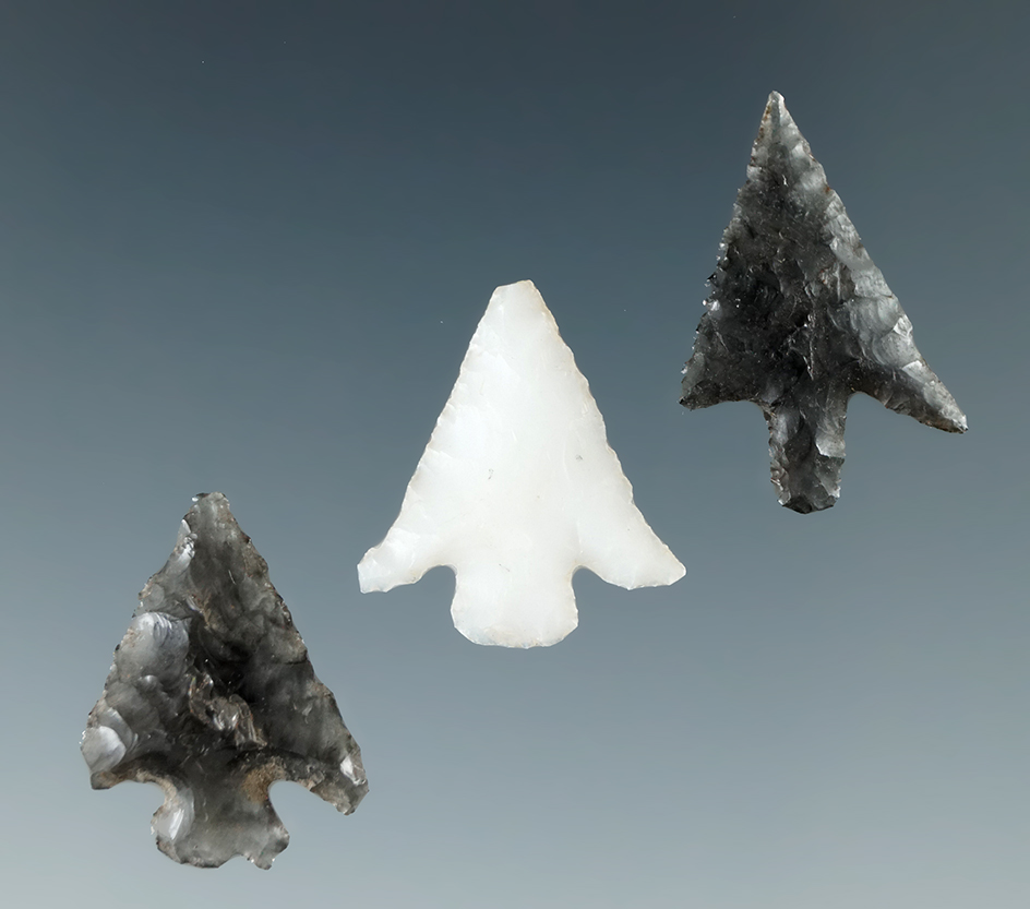 Set of three Columbia River Gem points, two are obsidian. Largest is 3/4".