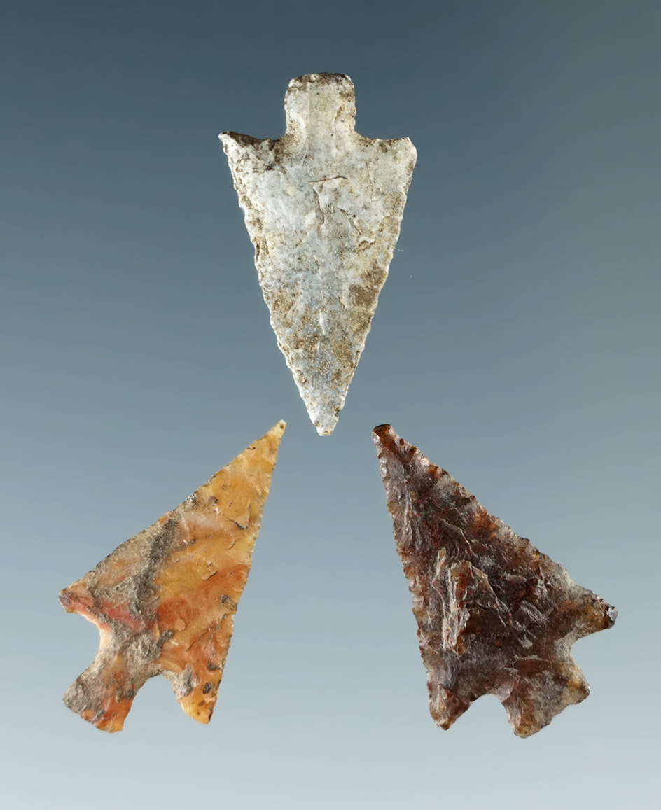 Set of three nice stemmed endpoints found near the Columbia River, all around 3/4" long.