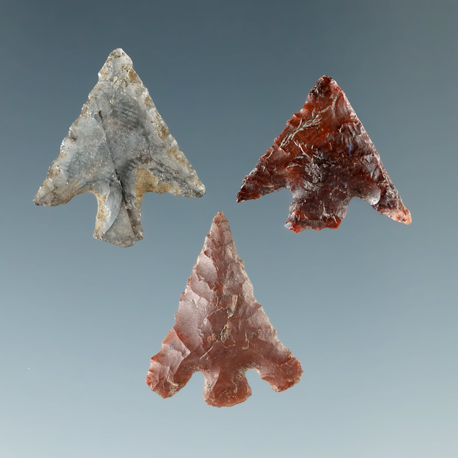 Set of three Columbia Plateau points found near the Columbia River. Largest is 11/16".