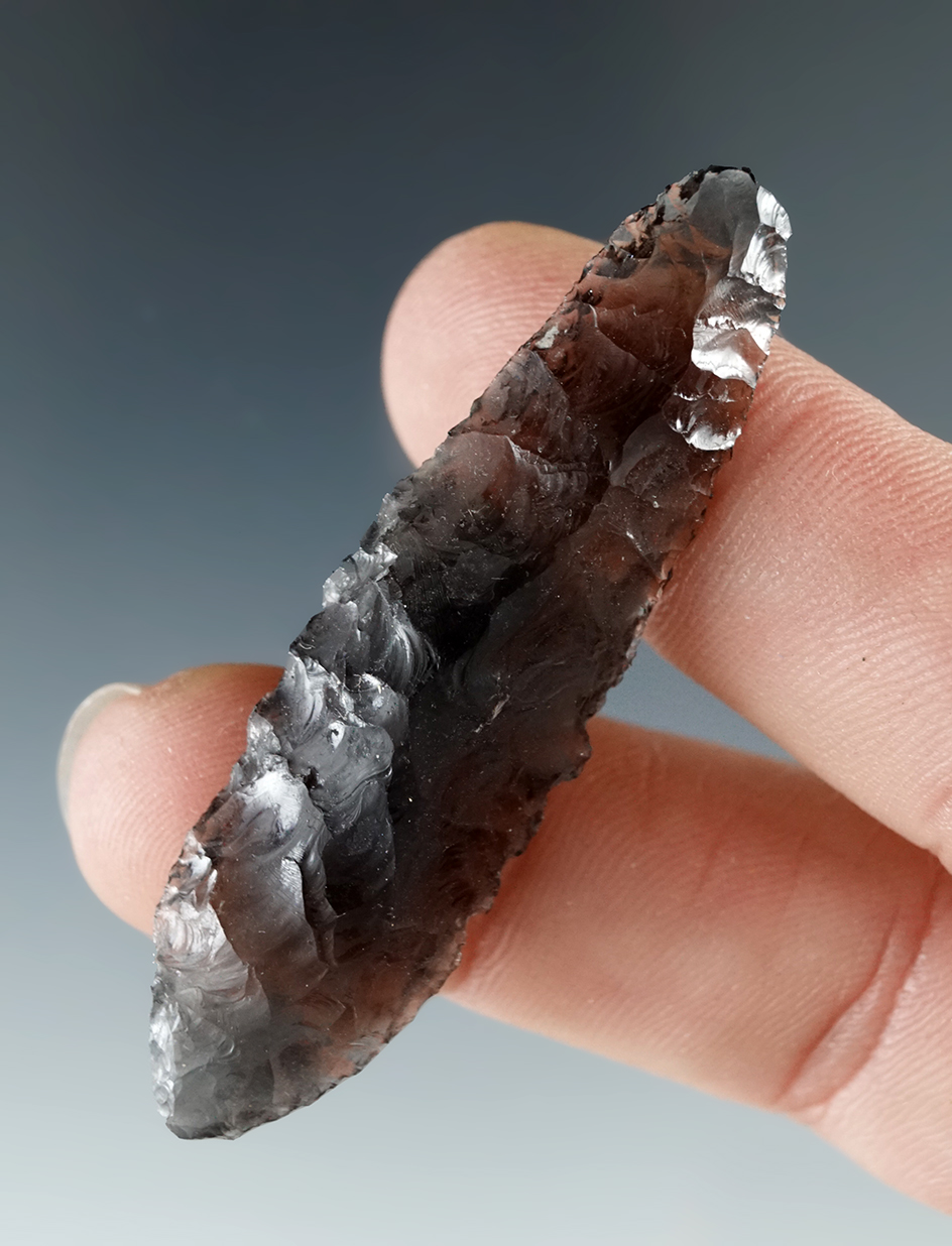 Rare! 2 1/8" Paleo Haskett found in the early 1960s - Alvord desert on a private ranch.  Obsidian.