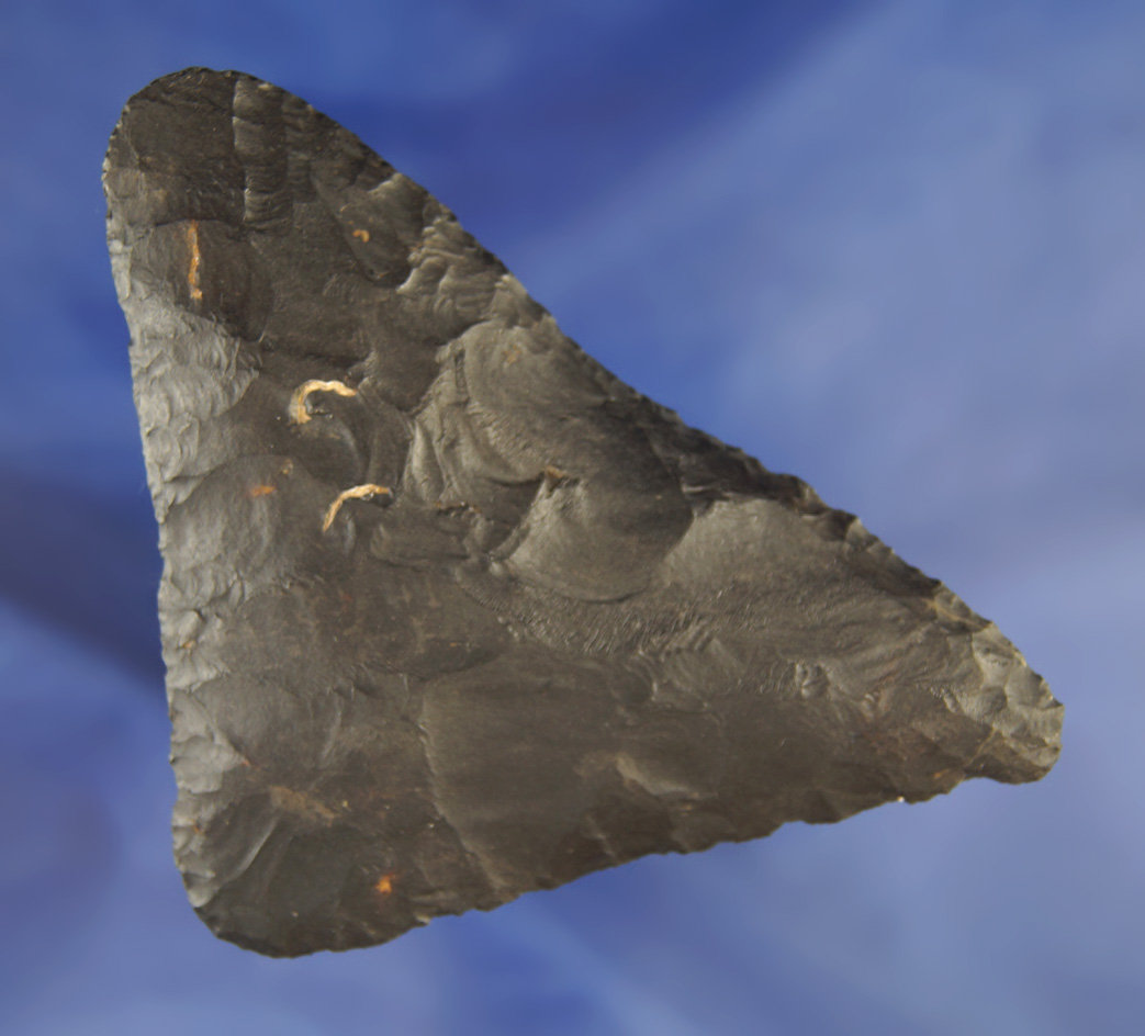 Uniquely styled Black Zaleski Flint Knife found in Ohio. 3 3/4" by 2 1/4". Ex. Ron Sauer collection