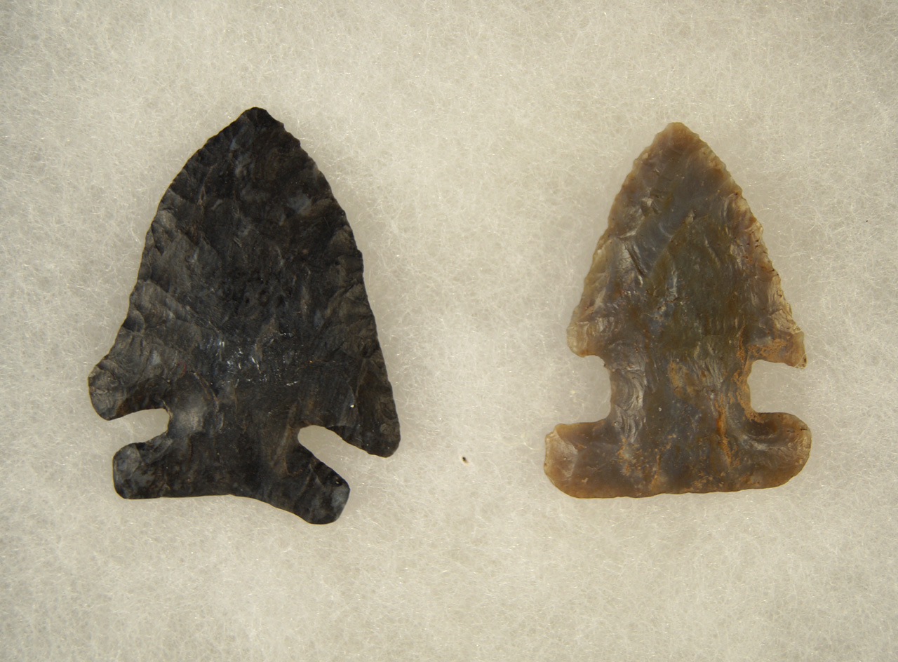 Pair of Archaic Points - one Thebes and one E-notch. Largest is 1 7/8", Ohio.