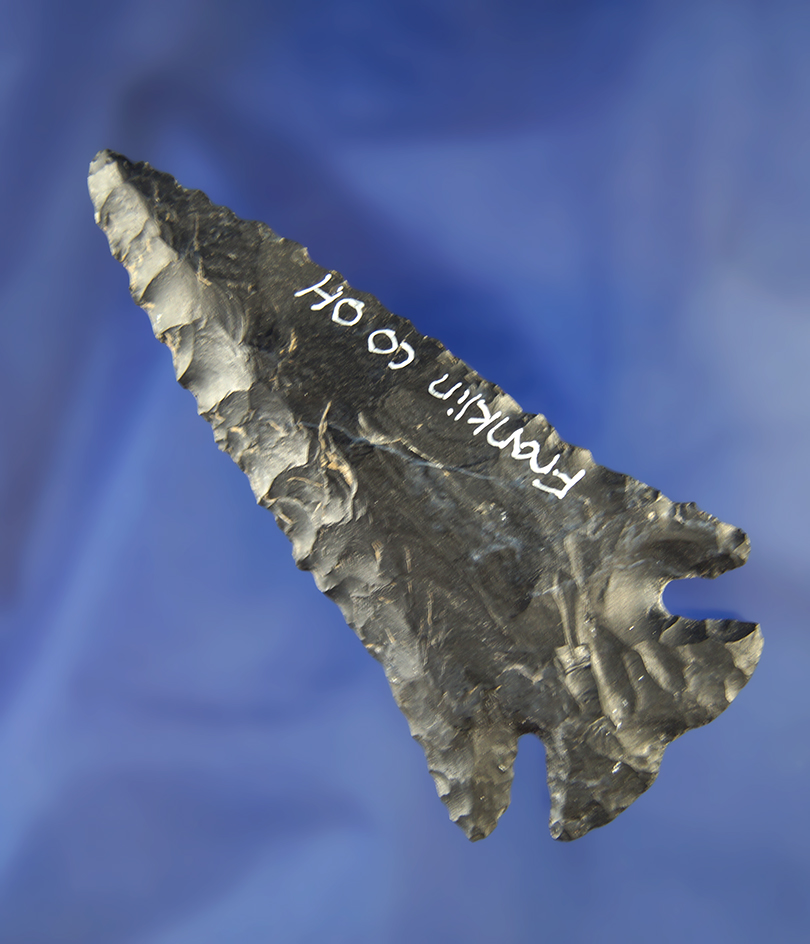 3 3/8" Coshocton Flint Dovetail found in Franklin Co.,  Ohio with minor restoration to one ear.