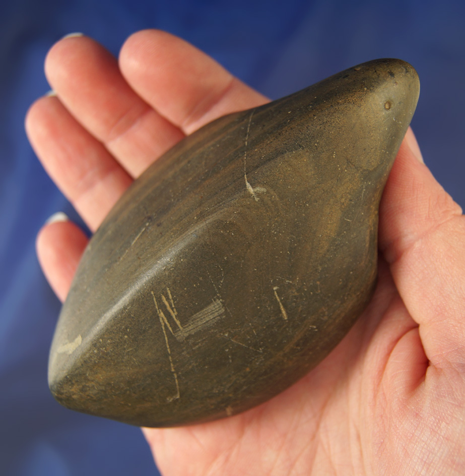 Townsend Birdstone! 4" long green banded slate drilled Birdstone - Elyria, Lorain Co.,  Ohio.