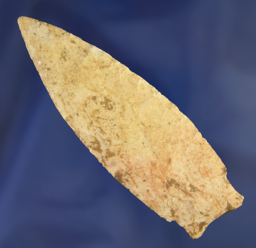 3 5/8" Paleo Stemmed Lance made from Logan Co.,  Chert, found in Huron Co., Ohio.