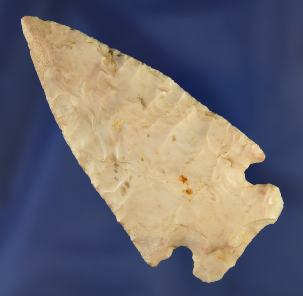 3 1/4" Flint Ridge Flint Cornernotch found in Lorain Co.,  Ohio with some restoration to tip area.